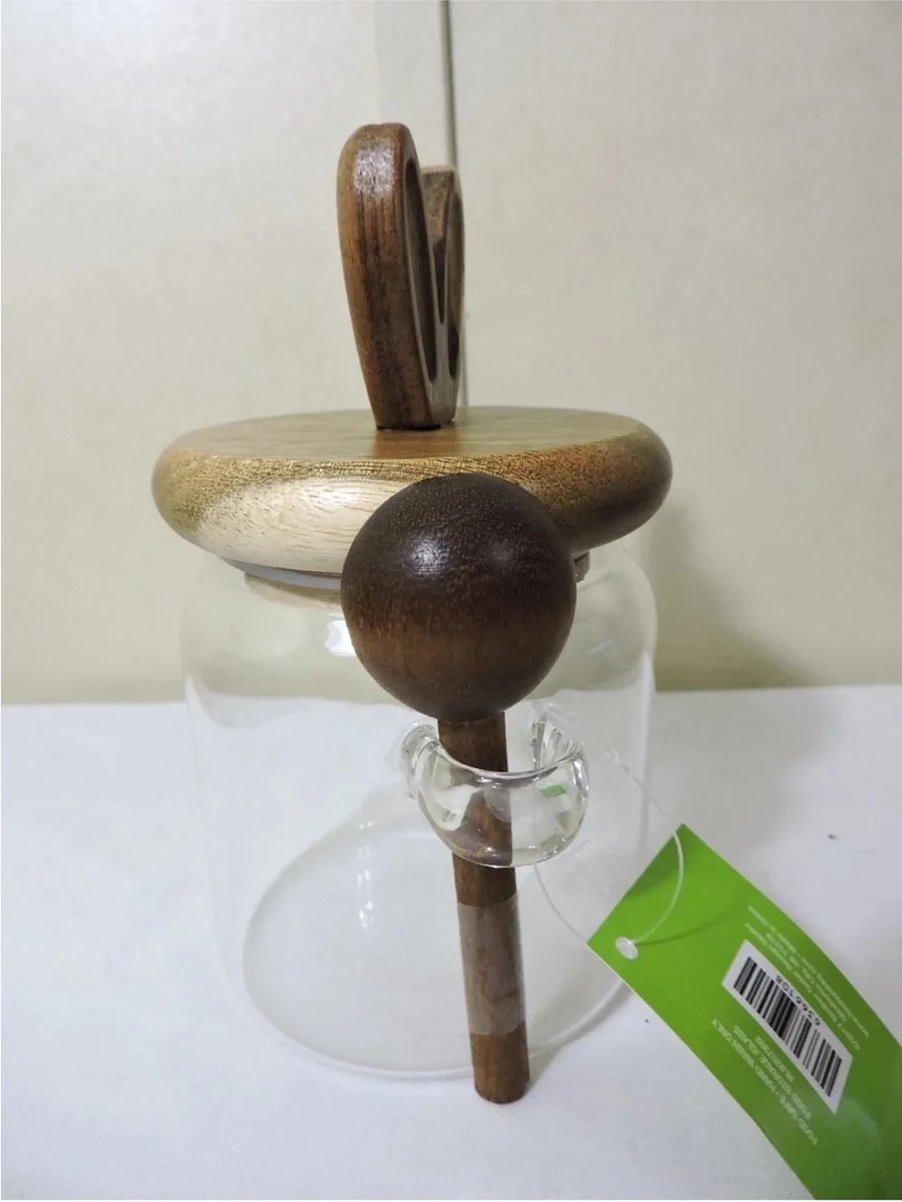 New Wood Lid Glass Jar Cannister with Wood Scoop New with Tag